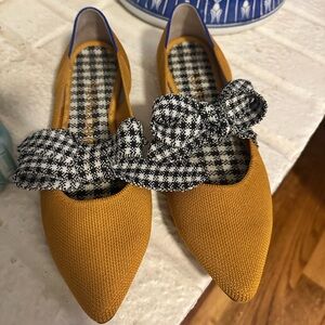 Rothy's Mustard Flats with Black and White Bow